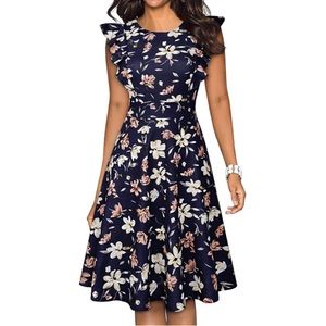 Yathon vintage ruffle floral flared dress medium